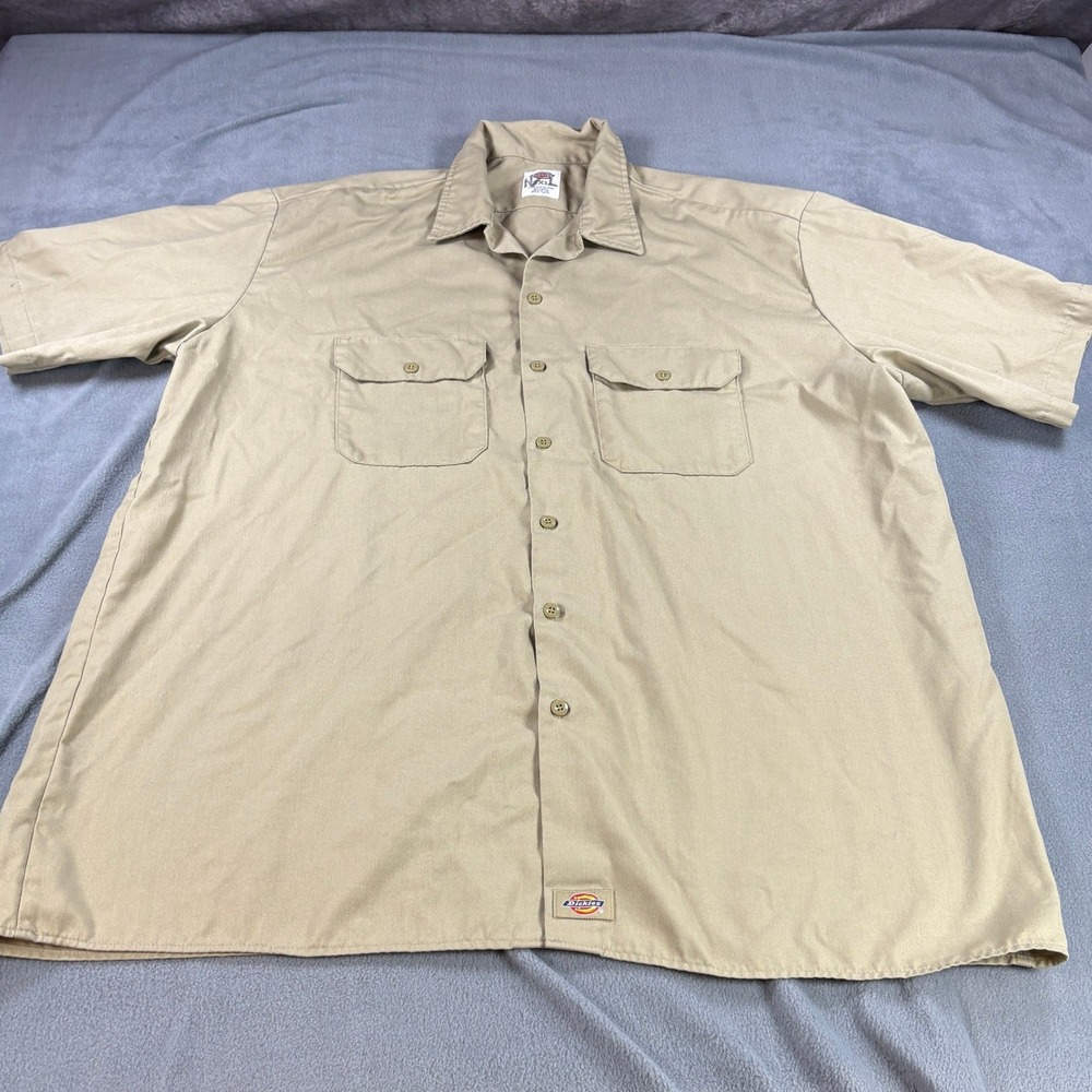 Dickies Mens Short Sleeve Work Shirt Khaki Tan Button Down 1574KH 2XL